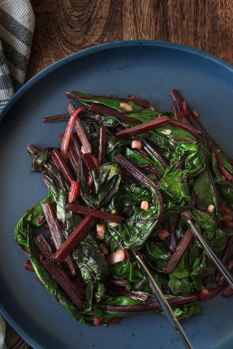 These sautéed beet greens are a quick and easy farm to table side dish. Once you try this beet greens recipe you’ll never throw away the beet tops again. Sautéed Beet Greens, Beet Greens Recipe Sauteed, Beet Tops Recipes, Beet Greens Recipe, Beet Tops, Beet Green Recipes, Sauteed Beet Greens, Sauteed Swiss Chard, Recipes With Parmesan Cheese