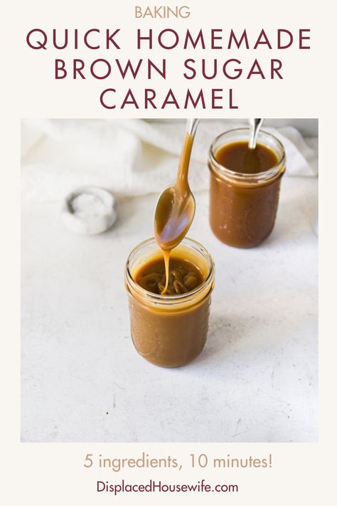 This Quick, Homemade Brown Sugar Caramel sauce is my go-to caramel! It's so quick and easy, uses only 5 ingredients and is ready in under 10 minutes. This sweet, salty, full-of-caramel-flavors caramel (thanks brown sugar) recipe needs zero candy thermometer (YAY!) and is perfect for cakes, cupcakes, cheesecakes, brownies, ice cream or whatever you're craving! Brown Sugar Caramel Sauce, Brown Sugar Recipe, Brown Sugar Caramel, Homemade Brown Sugar, Sweet Sauces, Caramel Apple Cake, Brown Sugar Recipes, Ganache Frosting, Caramel Crunch