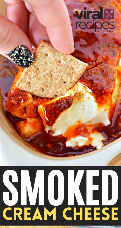 Sauce Over Cream Cheese Block, Party Food With Cream Cheese, Smoked Cream Cheese With Bourbon Bacon Jam, Easy Smoked Desserts, Electric Smoker Dessert Recipes, Super Bowl Party Food Sweet, Smoked Philadelphia Cream Cheese, Smoked Cream Cheese With Sweet Chili Sauce, Smoker Cream Cheese Recipe