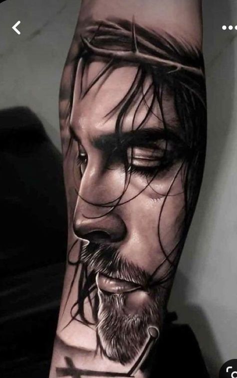 Jesus Tattoo Sleeve, Religous Tattoo, Jesus Christ Tattoo, Jesus Tattoo Design, Biblical Tattoos, Chicano Tattoos Sleeve, Mary Tattoo, Christ Tattoo, Lion Tattoo Sleeves