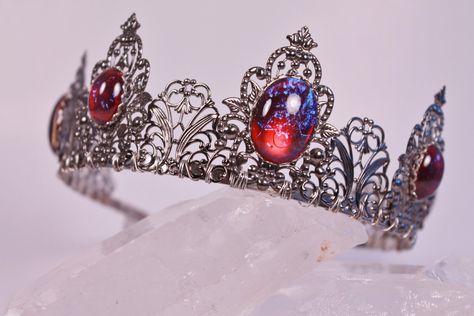 Crown Medieval, Opal Crown, Historical Accessories, Dragons Breath Fire Opal, Dragons Breath Opal, Tiara Hair, Mexican Opal, Crown Hair, Hair Comb Accessories