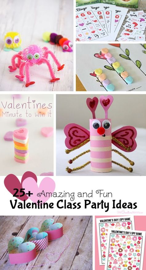 In charge of the Valentine class party this year? Check out 25+ ideas to get you started with games, crafts, printables and more! {OneCreativeMommy.com} Valentine Class Party Ideas, Kindergarten Valentine Party, Class Party Ideas, Classroom Valentines Party, Kids Valentine Party, Valentines Class Party, Valentine's Day Party Games, Valentine Party Game, Kindergarten Valentines