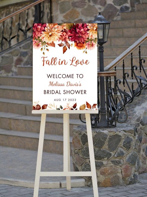 Bridal Shower Entrance Sign, Bridal Shower Entrance, Welcome Sign Bridal, Fall In Love Bridal Shower, Entrance Sign, Bridal Shower Welcome Sign, Sign Wedding, Autumn Theme, Banners Signs