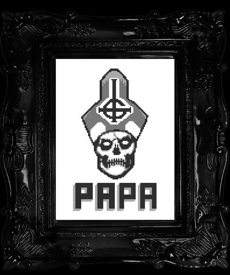 FREE - GHOST Papa Emerutis cross stitch pattern from www.thewitchystitcher.com . Gothic cross stitch 🦇 The Band Ghost Heavy Metal Cross Stitch, Ghost Band Cross Stitch, Band Cross Stitch, Witchy Stitcher, Ghost Cross Stitch, Art Cross Stitch Patterns, Cross Stitch Skull, Witch Cross Stitch Pattern, Satanic Cross