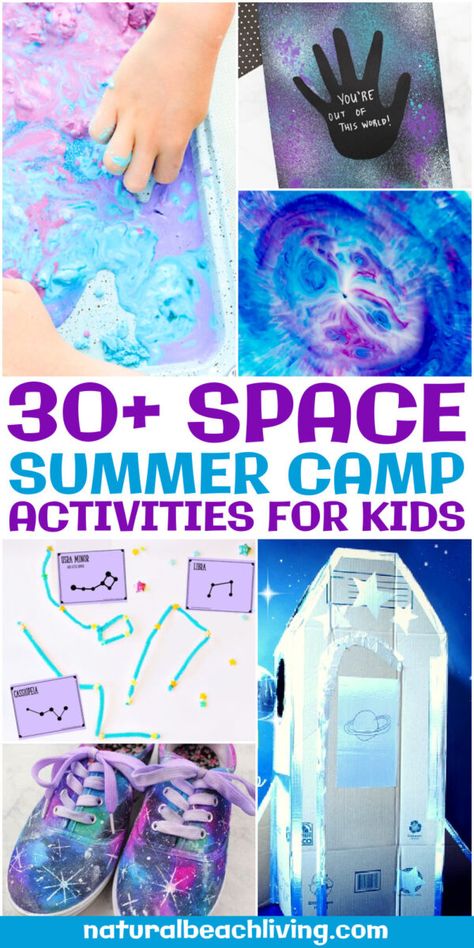 30+ Space Summer Camp Theme Activities - Natural Beach Living Space Camp For Preschoolers, Space Theme Week Activities, Space Themed Kids Activities, Space Themed Camp Activities, Space Week Summer Camp, Summer Camp Preschool Themes, Summer Camp Space Theme Activities, Space Themed Stem Activities, Summer Camp Weekly Themes Lesson Plans