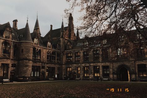 Glasgow Scotland University, Dark University Aesthetic, Scotland University Aesthetic, English University Aesthetic, University Of Glasgow Aesthetic, Glasgow University Aesthetic, Old University Aesthetic, Scotland University, Scotland Autumn