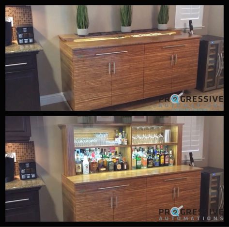 Liquor Storage Ideas Cabinets, Hidden Liquor Cabinet Ideas, Hidden Liquor Cabinet, Liquor Display Ideas, Hidden Bar Cabinet, Diy Liquor Cabinet, Bar Sideboard, Liquor Display, Liquor Storage