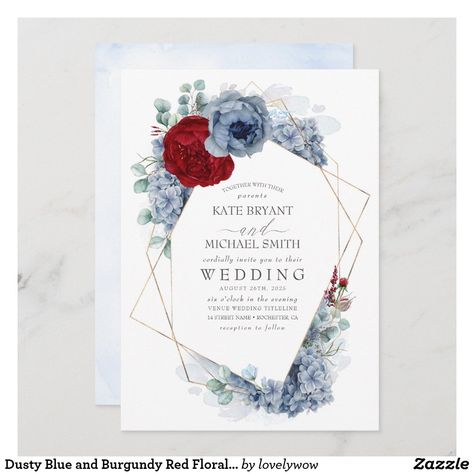 Blue And Burgundy Wedding Invitations, Dusty Blue And Burgundy Wedding, Blue And Burgundy Wedding, Dusty Rose Wedding Invitations, Floral Birthday Party Invitations, Dusty Blue Wedding Invitations, Wedding Invitations Uk, Floral Birthday Party, Blue And Burgundy