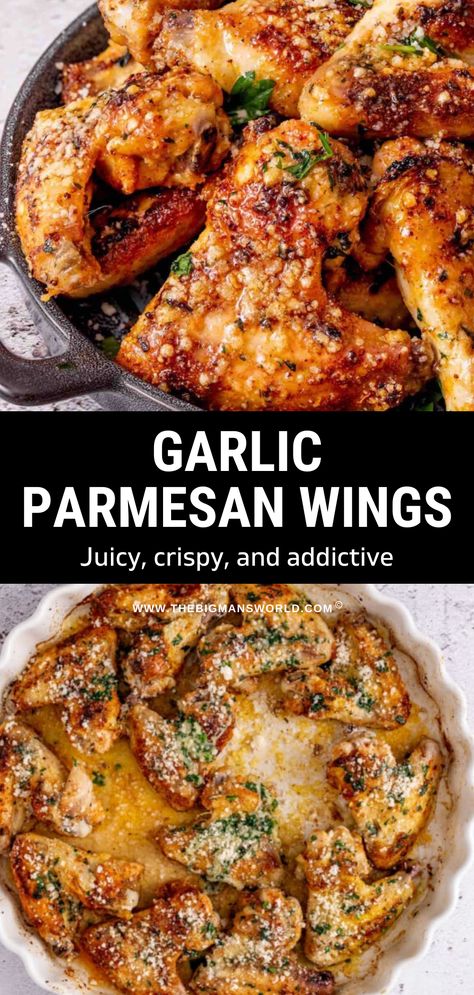 Air Fryer Chicken Wings Garlic Parmesan Dry Rub, Chicken Wings In The Oven Garlic Parm, Full Wings Recipe, Garlic Pepper Wings, Chicken Parmesan Wings, Best Oven Recipes, Healthy Baked Wings, Crispy Garlic Parmesan Wings, Crispy Baked Garlic Parmesan Chicken Wings