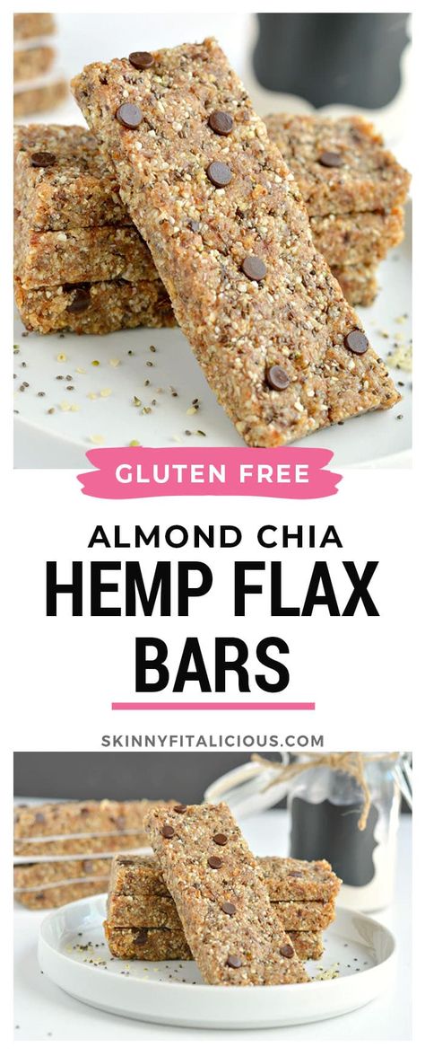 Almond Chia Hemp Flax Bars - Skinny Fitalicious {GF, Low Cal, Vegan} Chia And Flax Seed Cookies, Recipes Using Flax Seed, Skinnyfitalicious Recipes, Low Cal Vegan, Superfood Granola, Hemp Recipes, Hemp Seed Recipes, Flax Granola, Low Carb Protein Bars