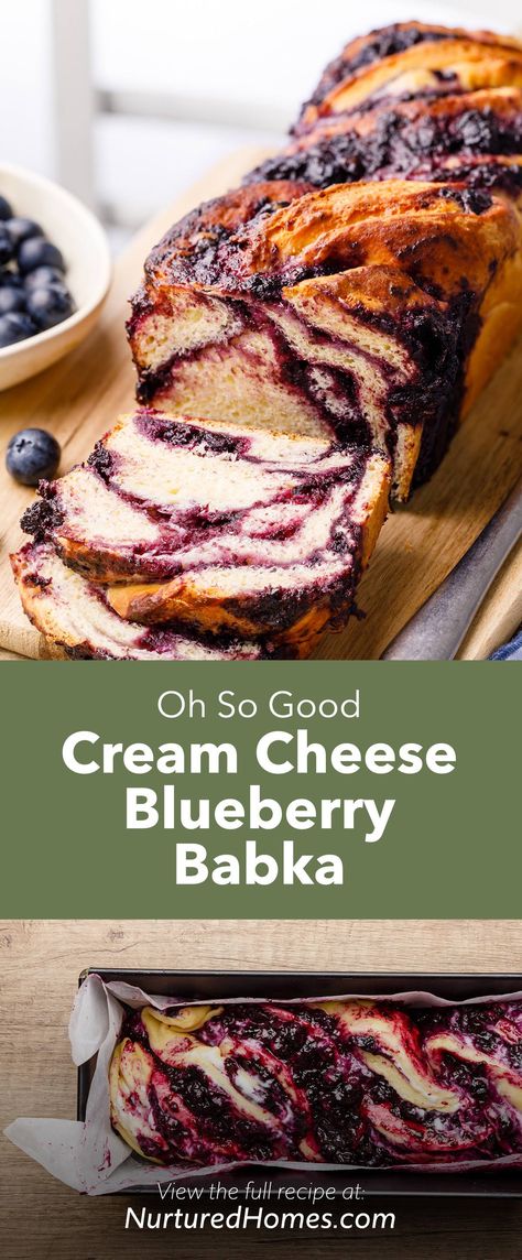 Cream Cheese Blueberry Babka Bread - Nurtured Homes Babka Bread Recipe, Blueberry Babka, Easy Blueberry Bread, Bread Loaf Recipe, Babka Bread, Blueberry Filling, Cream Cheese Bread, Make Cream Cheese, Blueberry Bread