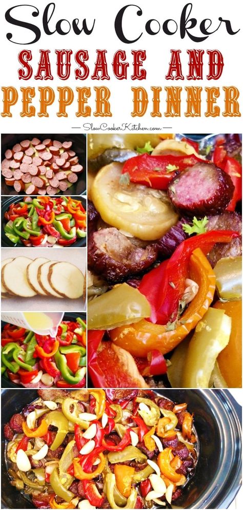 Sausage Potatoes And Peppers, Easy Sausage Casserole, Crockpot Sausage And Potatoes, Sausage And Peppers Crockpot, Sausage Crockpot Recipes, Dinner Slow Cooker, Crockpot Sausage, Slow Cooker Sausage, Slow Cooker Kitchen