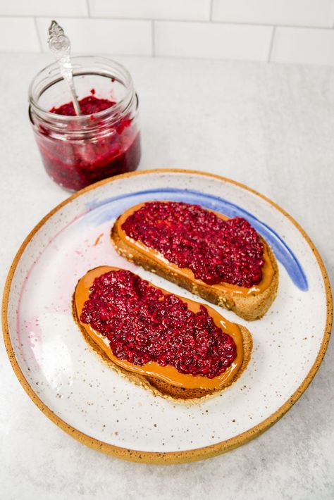 Fancy Peanut Butter and Jelly Toast Jelly Toast, Smooth Peanut Butter, Chia Jam, Seed Bread, Second Breakfast, Strawberry Blueberry, Peanut Butter And Jelly, Nut Butters, White Bread