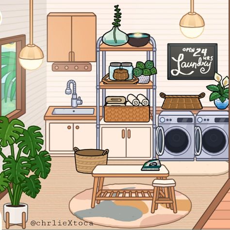 Toca Boca House Ideas Modern Mansion Aesthetic Laundry, Toca Life World Aesthetic Laundry Room, Laundry Room Idea Toca Boca, Laundry Room Design Toca Boca, Tocaboca Laundry Room, Tocaboca Laundry Room Ideas, Boho Toca Boca Room Ideas, Toca Boca House Ideas Laundry Room, Toca World Laundry Room