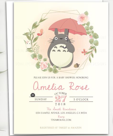 Totoro Birthday Invitation, Studio Ghibli Birthday Invitation, Ghibli Invitation, Ghibli Birthday Party Ideas, Studio Ghibli First Birthday, Studio Ghibli Invitations, Studio Ghibli Baby Shower Theme, Ghibli Baby Shower Ideas, Studio Ghibli Themed Party