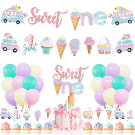 PRICES MAY VARY. 🍦🍧🍨【What Little Girl Doesn't Love Ice Cream?】Kawaii Ice Cream Cone Themed Birthday Party that your child will be celebrating. Happy Birthday to that little sweetie in your life! Throw her an ice cream social/ice cream parlor party with lots of sweet treats for the little kiddos to indulge in! Set the tone for your adorable Ice Cream Party or Ice Cream Parlor with adorable Kawaii Ice Cream Party Supplies! 🍦🍧🍨【Kids 1st Birthday Party Decorations】These ice cream first birthda Ice Cream First Birthday Party, Ice Cream First Birthday, Ice Cream Party Decorations, Ice Cream Birthday Party, One Banner, 1st Birthday Party Decorations, First Birthday Party Decorations, 1st Birthday Themes, 1st Birthday Decorations