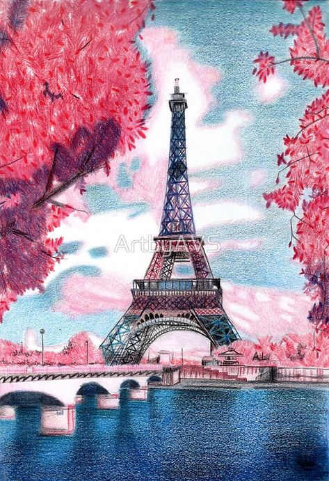 A sunset in front of the Eiffel Tower Eiffel Tower Drawing, Paris Drawing, Torre Eiffel Paris, Eiffel Tower Painting, Eiffel Tower Art, Eiffel Tower Photography, Paris Painting, Watercolor Architecture, Painting Art Lesson