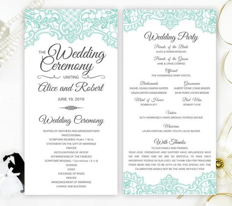 Programs For Wedding, Reception Program, Wedding Reception Program, Mint Green Wedding, Wedding Mint, Wedding Mint Green, Green Wedding Invitations, Mint Wedding, Ceremony Programs