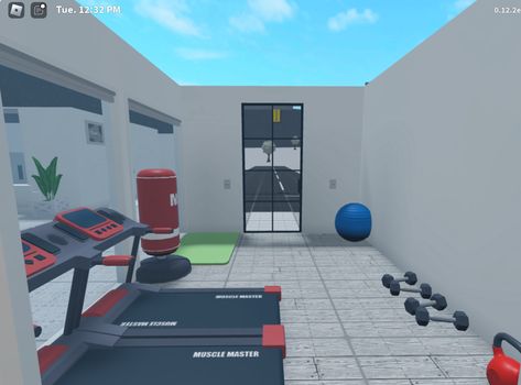 Bloxburg Gym Ideas Bloxburg, Bloxburg Workout Room, Bloxburg Gym Ideas, Bloxburg Gym, Bloxburg City, Bloxburg Town, Bloxburg Ideas, Fitness Room, Gym Ideas