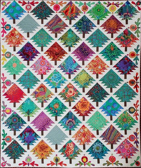 Quilt Kits Trees Quilt, Tree Quilts, Kaffe Fassett Quilts, Kaffe Fassett Fabric, Quilting Designs Patterns, Half Square Triangle Quilts, Flower Quilts, Bird Quilt, Basket Quilt