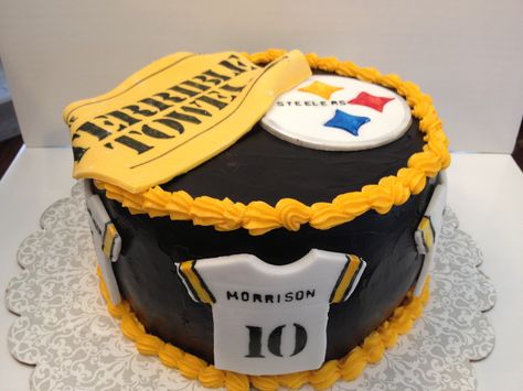 Steeler cake Steelers Birthday, Steelers Cake, Pinterest Cake, Birthday Cake Pictures, Elegant Birthday Cakes, Football Cake, Lace Wedding Cake, Just Cakes, Cake Images