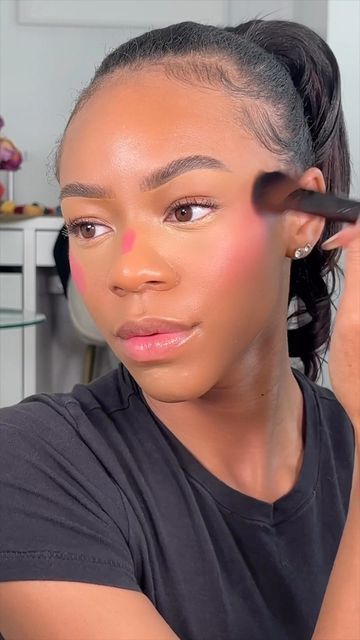 Jade simmone 🤍 on Instagram: "Blush will forever be my favorite - Bluah @makeupbymario raspberry - #makeup #makeuptutorial #naturalmakeuplook" Blush For Black Women, Blush On Black Women, Blush Black Women, Raspberry Makeup, Blush For Dark Skin, Blush Placement, Blush Tutorial, Cheek Makeup, Dewy Skin