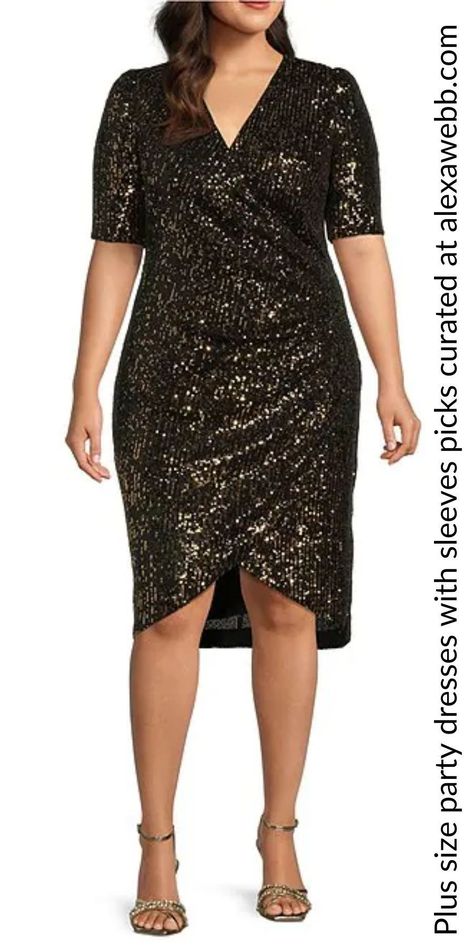 54 Plus Size Party Dresses with Sleeves - Alexa Webb - A collection of fifty-four plus size party dresses with sleeves. Plus size cocktail dresses for holiday parties, events and occasions. Party Dresses With Sleeves, Sequin Wrap Dress, Sequin Dress Short, Wrap Dress Short, Plus Size Cocktail Dresses, Plus Size Party Dresses, Beaded Cocktail Dress, Plus Size Fashion For Women, Simple Trendy Outfits