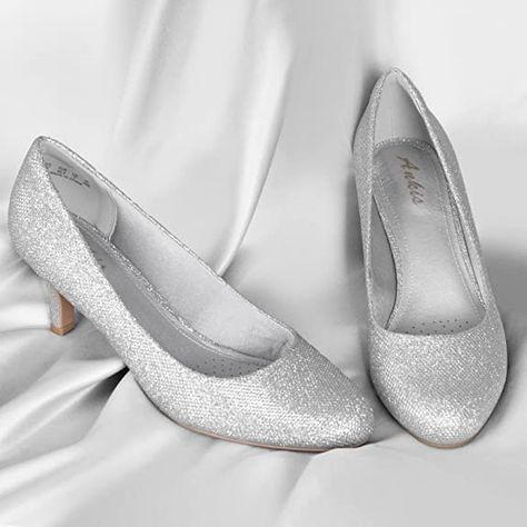 Silver Heels Closed Toe, Silver Shoes Low Heel, Heels For Wedding, Silver Heels Prom, Silver Low Heels, Low Heel Dress Shoes, Silver Sparkly Heels, Diamond Heels, Silver Wedding Shoes