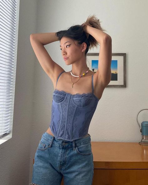 Urban Outfitters on Instagram: “Too pretty not to show off: swipe and tap to shop our favorite corsets on our #UOCommunity! 💕 📸: @jordyn_acc @aerincreer…” Urban Outfitters Modern Love Corset, Urban Outfitters Corset, Corset Outfit Aesthetic, Urban Outfitters Black Corset, Blue Corset Top, Urban Outfitters Corset Purple, Korsett Top, Urban Outfitters Spring Crop Top With Built-in Bra, Fitted Urban Outfitters Crop Top With Built-in Bra