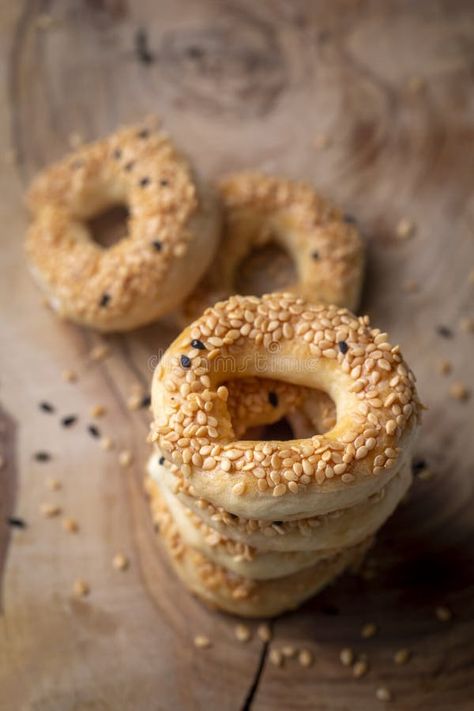 Turkish Bagel with sesame seeds or salty ring cookies. Turkish name Kandil simidi or tuzlu halka kurabiye royalty free stock image Turkish Cookies, Turkish Bagel, Turkish Names, Ring Cookies, Sesame Seeds, Puglia, Stock Images Free, Art Ideas, Seeds