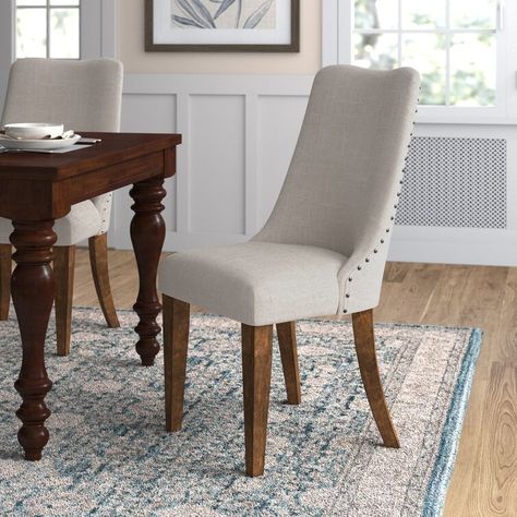 Fyfe Linen Upholstered Side Chair Dining Room Chairs Diy, Barnwood Table, Wingback Dining Chair, Fabric Dining Room Chairs, Linen Dining Chairs, Chair Wood, Upholstered Side Chair, Upholstered Fabric, Table Seating