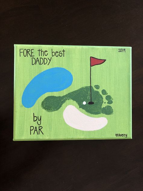 Best Daddy By Par Craft, Best Dad By Par Footprint, Golf Footprint Art, Baby Father’s Day Art, Father’s Day Cards From Baby, Toddler Crafts For Dad, Father’s Day Baby Painting, Best Dad By Par Craft, Golf Handprint Craft