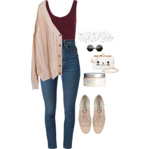 Polyvore teen fashion outfit - comfy cardigan, high waisted skinny jeans. great for a casual day, rainy day, or school day.  Follow for related looks! Style A Cardigan, How To Style A Cardigan, Teenager Style, High Waisted Jeans Outfit, Outfit Cardigan, V Neck Shirts, Hipster Outfits, Elegante Casual, Outfit Jeans