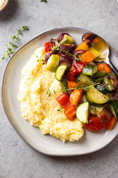 Veggies Roasted, Oven Vegetables, Meatless Meal, Polenta Recipes, Creamy Polenta, Summer Veggies, Different Vegetables, Vegetable Seasoning, Freshly Picked