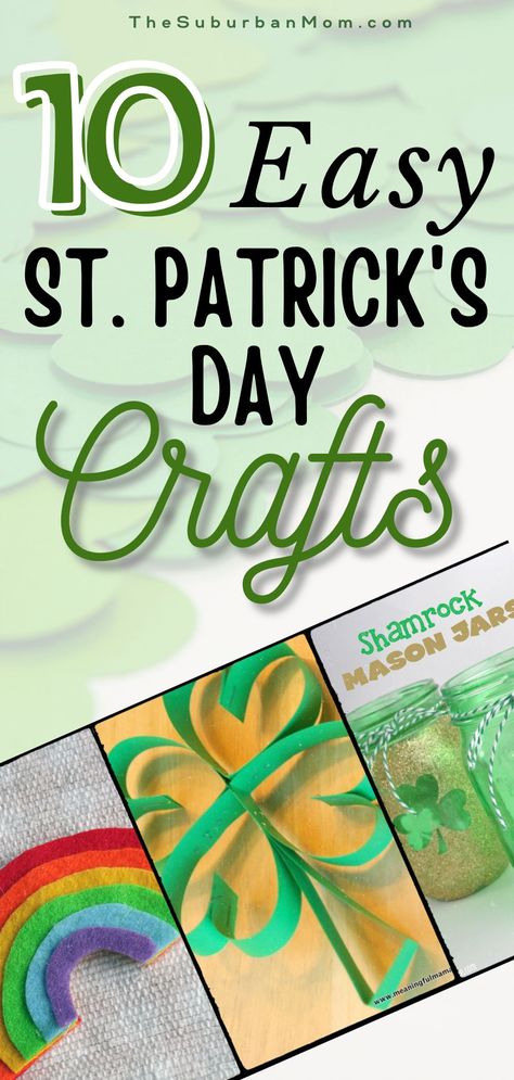 Running out of ideas? Here are 10 easy St Patrick’s Day crafts for kids and adults to enjoy! These simple DIY crafts are perfect to spice up your holiday. Just bring out your old pair of scissors and some crafty papers, and get ready to have some fun! Leprechauns, Rainbow, Pot of Gold, Four-Leaf Clovers! Make your St Patricks Day more festive with some fun DIY decorations, that everyone will surely love! #stpatricksday #stpatricksdaycrafts #stpatricksdaydecor #artsandcrafts #artsandcraftsforkids Simple Diy Crafts, Rainbow Pot Of Gold, Easy Toddler Crafts, Suburban Mom, St Patricks Day Crafts For Kids, Pinterest Crafts, Religious Crafts, Back To School Crafts, Fun Arts And Crafts