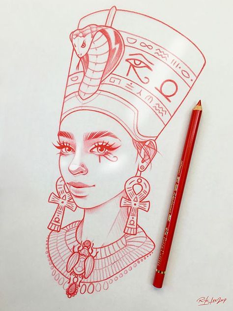 Nefertiti Tattoo, Rik Lee, Egyptian Drawings, Egyptian Tattoo Sleeve, African Tattoo, Kunst Tattoos, Egypt Tattoo, Egyptian Tattoo, Tattoo Girl