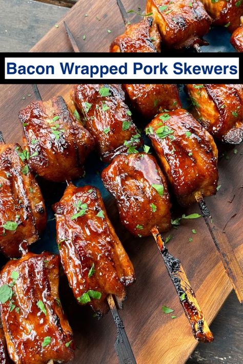 Bacon Wrapped Kabobs, Pork Appetizer Recipes, Pork Appetizers, Oven Baked Pork Tenderloin, Pork Fillet Recipes, Sweet And Spicy Bacon, Bacon Wrapped Tenderloin, Bacon Wrapped Recipes, Bacon Wrapped Pork Loin