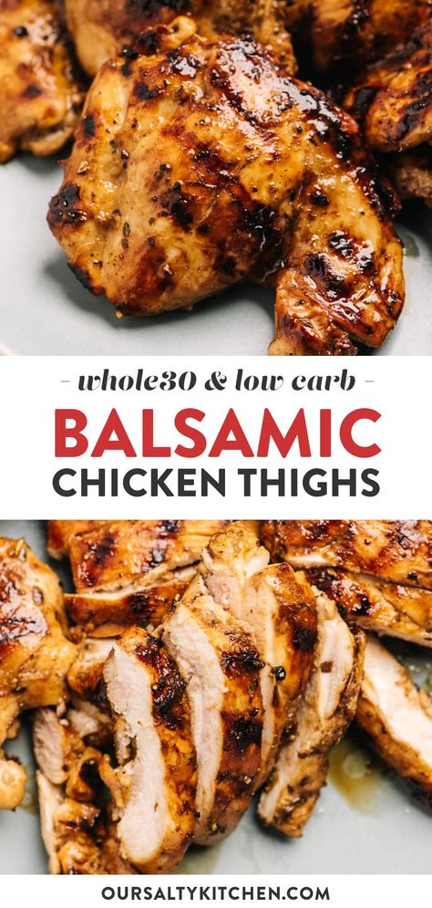 Grilled Balsamic Chicken, Balsamic Chicken Breast, Balsamic Chicken Thighs, Chicken Thigh Marinade, Balsamic Marinade, Dada Ayam, Grilled Chicken Thighs, Chicken Thigh Recipes Oven, Boneless Chicken Thigh Recipes