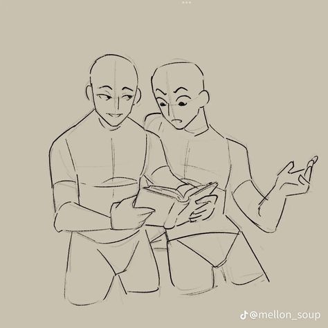 Two Human Poses Drawing, Family Drawing Poses, Sibling Drawing Poses, 2 People Poses Drawing Reference Friends, Melon Soup Pose Reference, 2 Character Poses, Sketches Anatomy, Mellon Soup, Art Bases