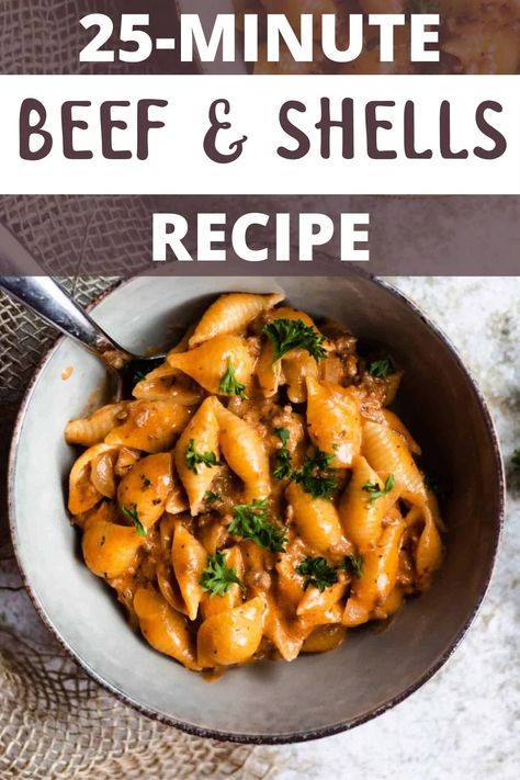 This Creamy Beef and Shells in the Instant Pot is a perfect 20 minute dinner. The pasta is cooked in a tomato and cream sauce that mixes deliciously with the beef in the recipe! It is thickened up with parmesan cheese and ready to serve so quickly. You’re going to love it! Creamy Beef And Shells, Beef And Shells, 20 Minute Dinners, Instant Pot Pasta Recipe, Shells Recipe, Beef Pasta, Stuffed Shells Recipe, Creamy Tomato Sauce, One Pot Pasta