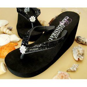 Flip Flops with heels...can't think of better foot ware for  the beach Black Wedge Flip Flops, Fancy Flip Flops, Bridal Wedges, High Heel Flip Flops, Bridal Flip Flops, Personalized Flip Flops, Elegant High Heels, Platform Flip Flops, Black Flip Flops