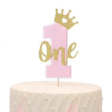 PRICES MAY VARY. CLASSIC AND EXQUISITE DESIGN -The pink card stock cake topper with a gold glitter crown can make your little one’s cake decor attractive and even more memorable. SUITABLE SIZE FOR MOST CAKE - The width of this one cake topper is 3 inches. The length is 9.3 inches. You can also adjust the depth of the cake topper into the cake to make it suitable for decorating your cake or other pastries creating a very romantic atmosphere. WIDE RANGE OF USES - The one cake topper is a perfect b Happy 1st Birthday Princess, Pink And Gold Cake, Cartoon Birthday Cake, Pink Cake Toppers, Cake Smash Props, One Cake Topper, 1st Birthday Cake Topper, First Birthday Cake Topper, Gold Cake Topper