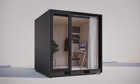 Backyard Office Studio, Prefab Office, Cabin Office, Steel Cladding, Plywood Interior, Office Details, Modular Office, Mini Office, Prefab Cabins