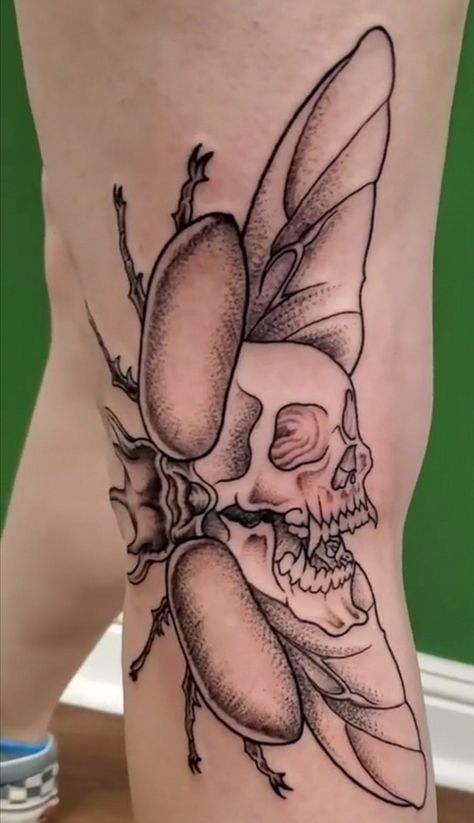 Beetle Tattoo, Insect Tattoo, Bug Tattoo, Sick Tattoo, Elbow Tattoos, Creepy Tattoos, Moth Tattoo, Knee Tattoo, Leg Sleeve