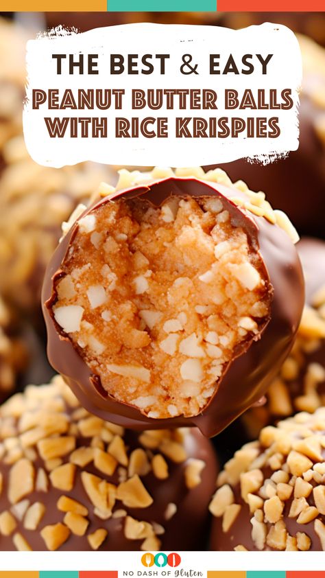 Peanut Butter Balls with Rice Krispies Peanut Butter Balls With Rice Krispies, Rice Krispie Peanut Butter Balls, Peanut Butter Rice Krispie Balls, Peanut Butter Rice Crispy Treats, Peanut Butter Balls Easy, Peanut Butter Rice Krispies, Gluten Free Holiday Recipes, Brownie Brittle, Making Peanut Butter