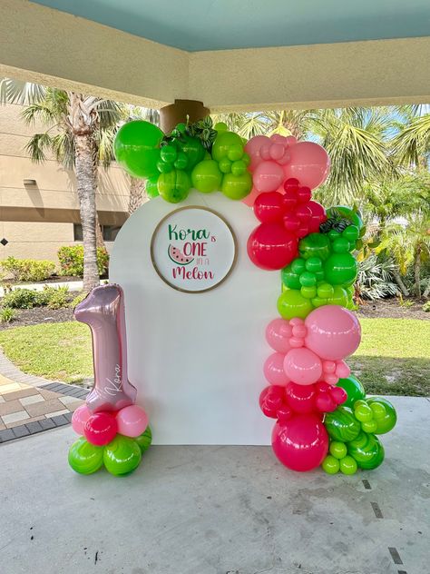 One in a melon birthday by organically arched One In A Melon Birthday, Watermelon Birthday Parties, Watermelon Party, Watermelon Birthday, One In A Melon, Kids Events, Balloon Arch, Balloon Decorations, Pool Party