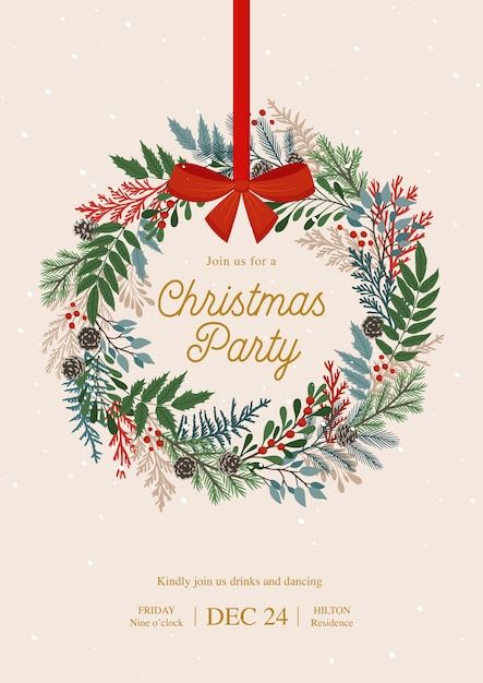 Christmas Bouquet Illustration, Merry Christmas Invitation Card, Christmas Party Card Invitation, Holiday Wreath Illustration, Wreath Christmas Card, Christmas Wreaths Illustration, Christmas Floral Illustration, Christmas Invitation Card Design, Christmas Wreath Doodle