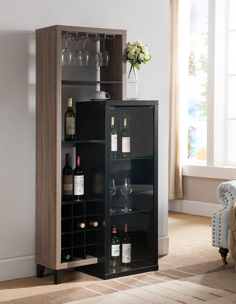 Small Bar Ideas For Home Diy, Bar Cabinets For Home, Hidden Bar Cabinet, Contemporary Home Bar Designs, Bar With Wine Storage, Mini Bar At Home, Home Wine Bar, Modern Bar Cabinet, Wine Storage Cabinets