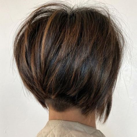 Undercut Graduated Bob, Inverted Bob Hairstyles Shaved Under, Undercut Pixie Bob Fine Hair, Layered Bob Hairstyles No Bangs, Pixie Bob Brunette, Undercut A Line Bob, Undercut Layered Bob, Back Of Bob Haircut Stacked, A Frame Haircut Short