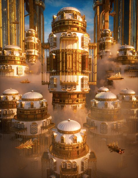 Cyberpunk Artwork, Spiral Tower, Fantasy Cities, Anime Kingdom, Inspirational Digital Art, Sci Fi Landscape, In And Out Movie, Image Painting, Interesting Buildings